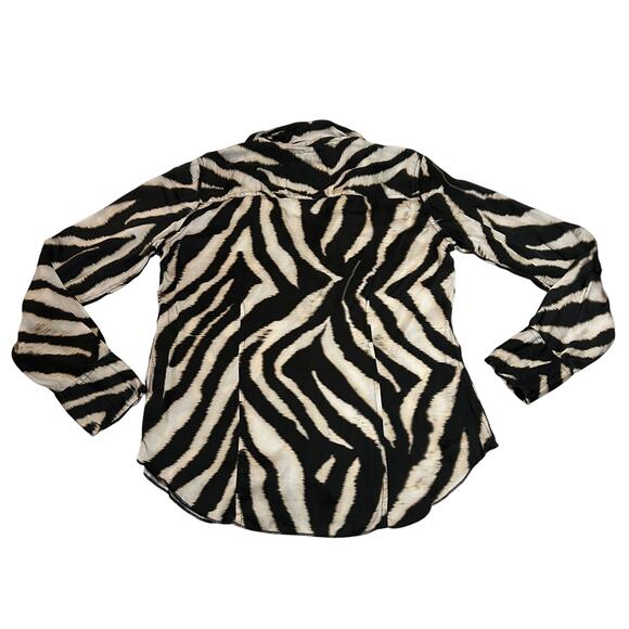 Cino Zebra Print Satin Button Up Shirt Size Medium Roll Tab Sleeve Maximalist - Picture 2 of 10